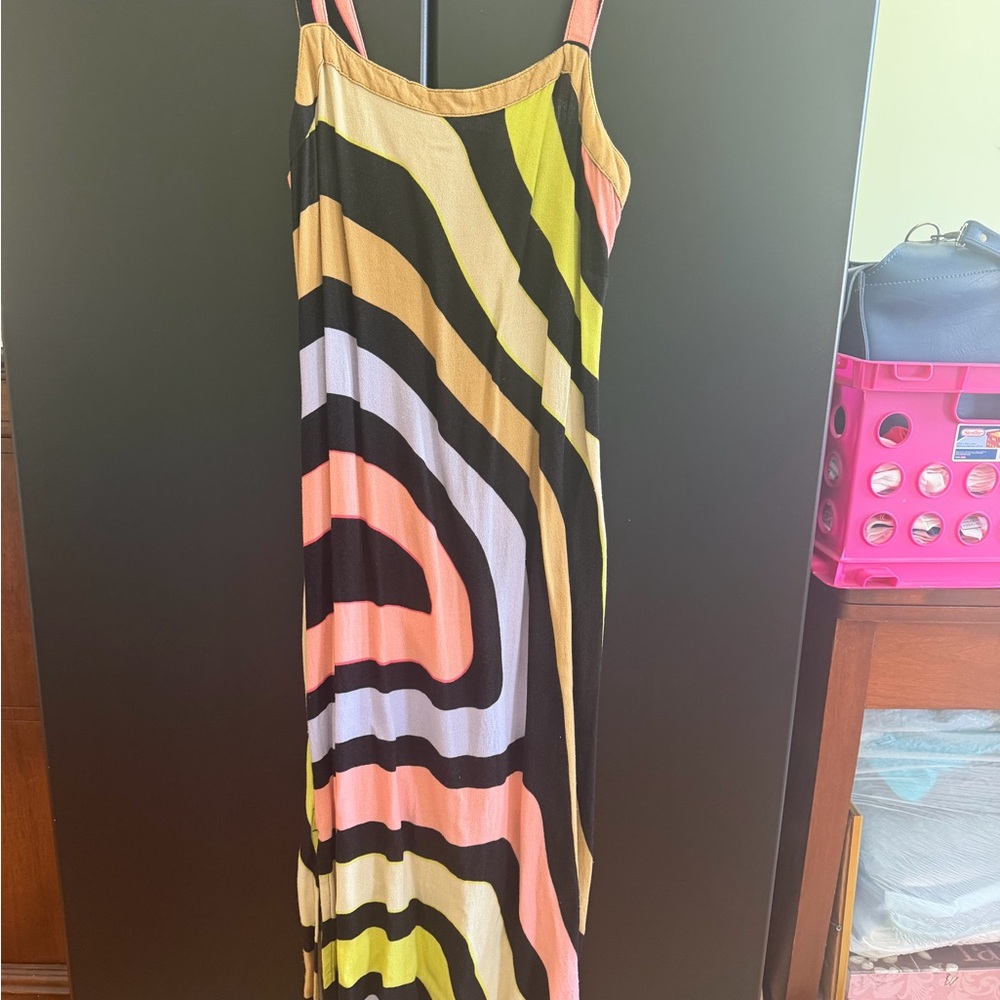 Billabong Sleeveless Maxi Dress with Neon Zebra Stripe Print